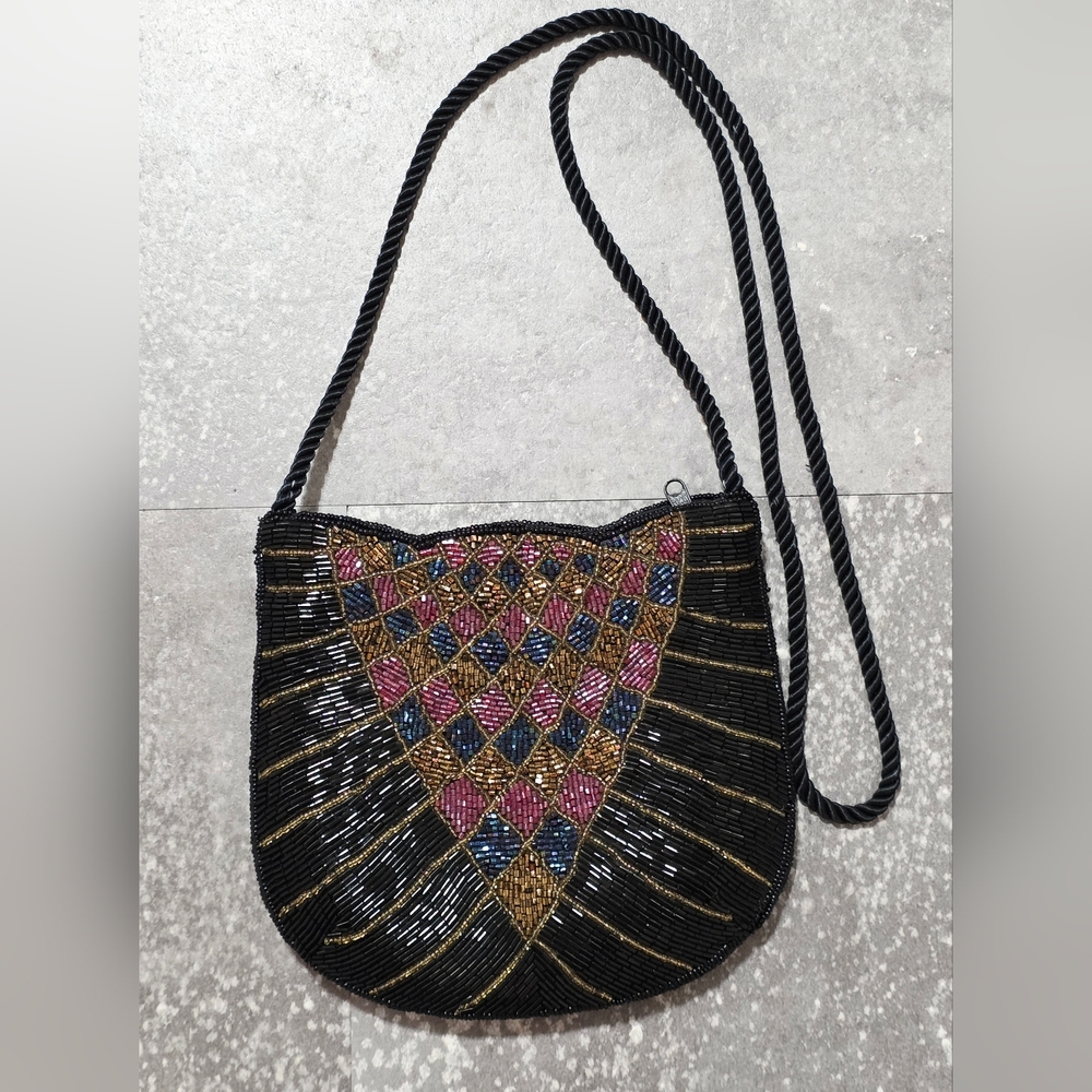 Vintage Elegant Beaded Black and Gold Women's Bag